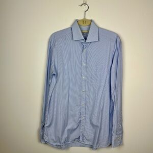 Van Laack Royal Blue Mini Check Long Sleeve Button Up 100% Cotton Dress Shirt